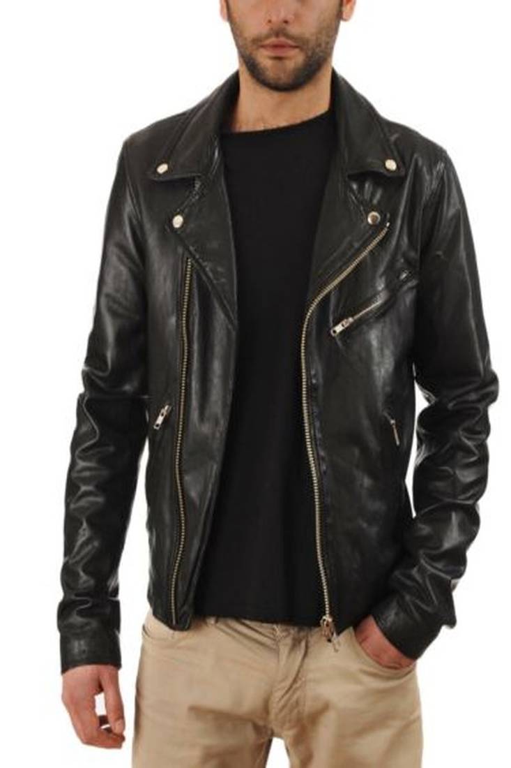 Men's genuine lambskin leather jacket slim fit biker jacket