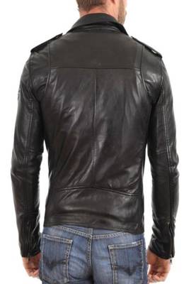 men's black genuine lambskin leather rider biker jacket 2