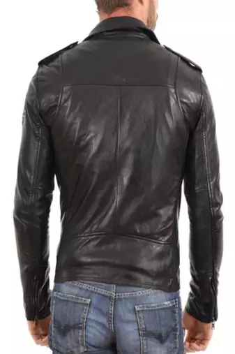 men's black genuine lambskin leather rider biker jacket