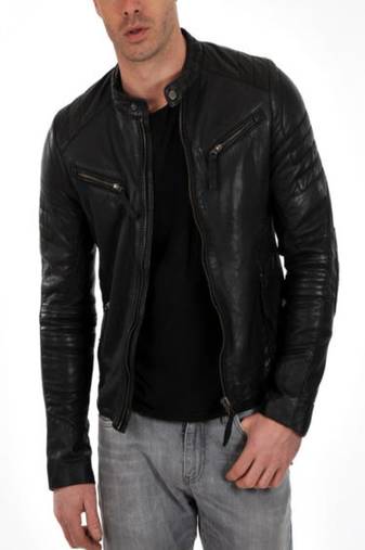 Men's genuine black lambskin leather motorcycle jacket