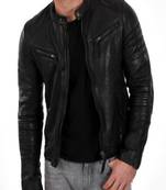 Men's genuine black lambskin leather motorcycle jacket