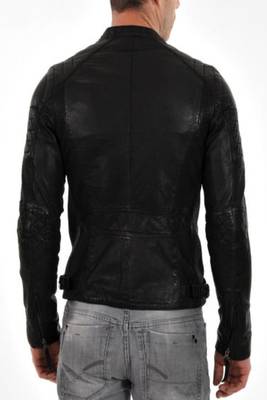 men's black genuine lambskin leather motorcycle jacket 2