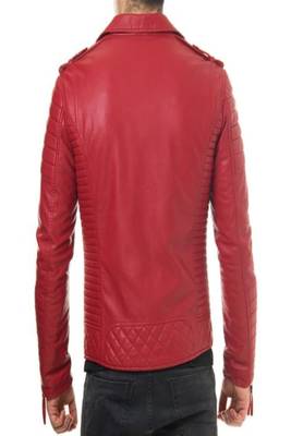 men's red lambskin leather asymmetrical zip motorcycle jacket 2