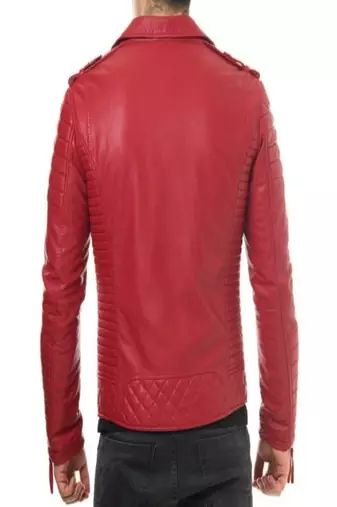 men's red lambskin leather asymmetrical zip motorcycle jacket