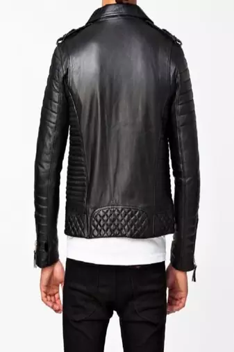 men's black lambskin leather asymmetrical zip motorcycle jacket