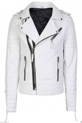 men's white lambskin leather asymmetrical zip motorcycle jacket