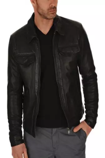 Men's genuine lambskin leather jacket chest flap pocket