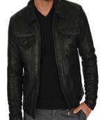 Men's genuine lambskin leather jacket chest flap pocket