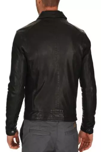men's black genuine lambskin leather flap pocket jacket