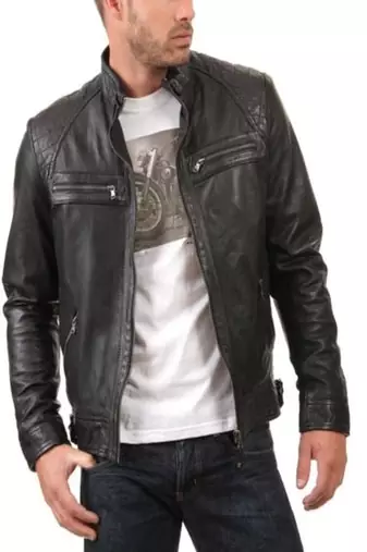 Genuine lambskin leather biker jacket quilted style jacket