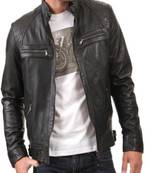 Genuine lambskin leather biker jacket quilted style jacket