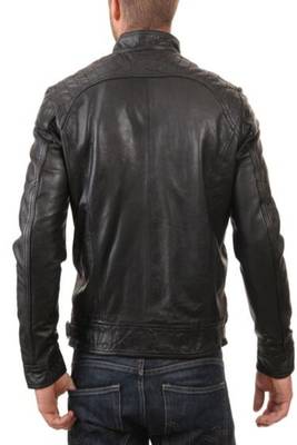 men's black genuine lambskin leather quilted biker jacket 2