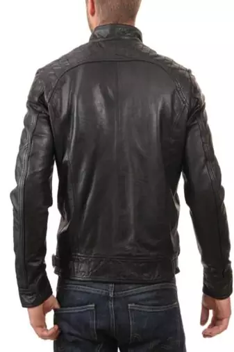 men's black genuine lambskin leather quilted biker jacket