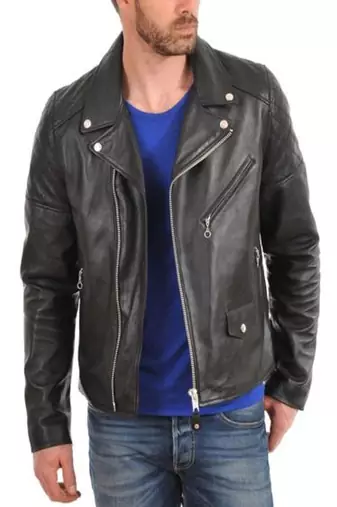 Genuine lambskin leather biker jacket shoulder quilted style