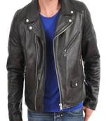 Genuine lambskin leather biker jacket shoulder quilted style