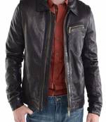 Mens lambskin real leather jacket zipper biker moto slim fit jacket