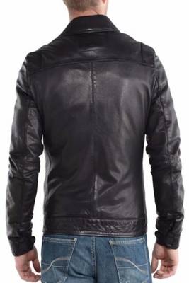 men's black lambskin leather zip front biker jacket 2