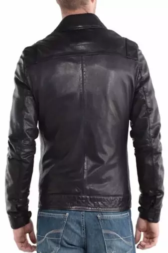 men's black lambskin leather zip front biker jacket
