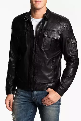 Men's vintage cafe racer black leather biker moto slim fit jacket