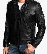 Men's vintage cafe racer black leather biker moto slim fit jacket