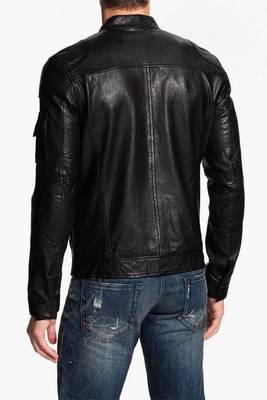 men's black lambskin leather vintage moto biker jacket 2