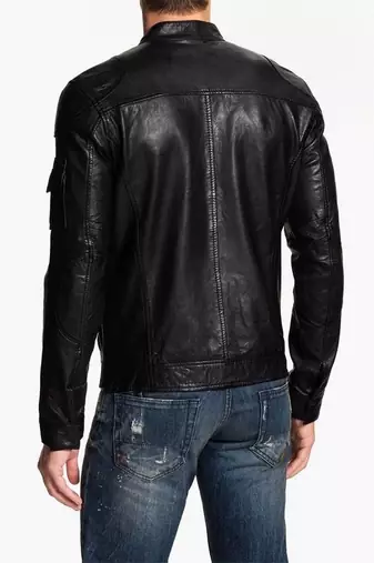 men's black lambskin leather vintage moto biker jacket