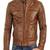 Men's vintage cafe racer brown leather biker moto slim fit jacket