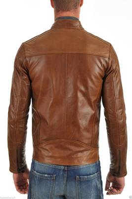 men's brown lambskin leather vintage cafe racer jacket 2