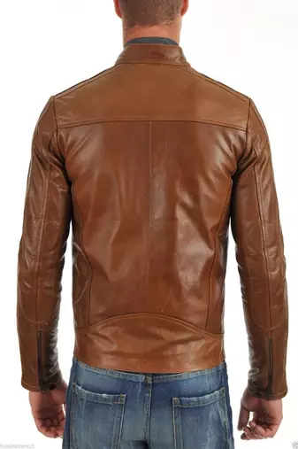 men's brown lambskin leather vintage cafe racer jacket