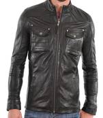 Men's vintage cafe racer black lambskin leather biker jacket