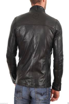 men's black lambskin leather vintage moto biker jacket premium 2