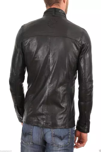 men's black lambskin leather vintage moto biker jacket premium