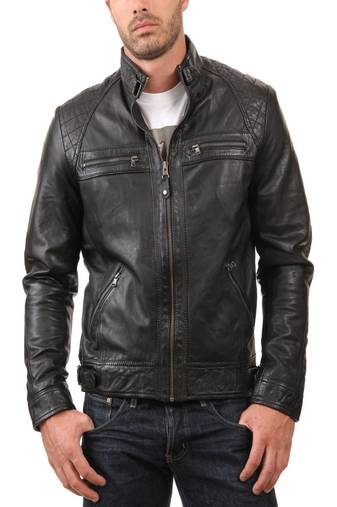 Men's vintage cafe racer black leather biker slim fit jacket