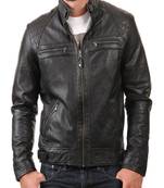 Men's vintage cafe racer black leather biker slim fit jacket