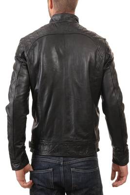 men's black lambskin leather vintage cafe racer jacket 2