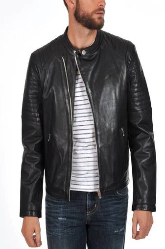 Mens lambskin real leather jacket zipper biker moto slim fit jacket