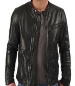 Mens lambskin real leather jacket biker moto slim fit jacket