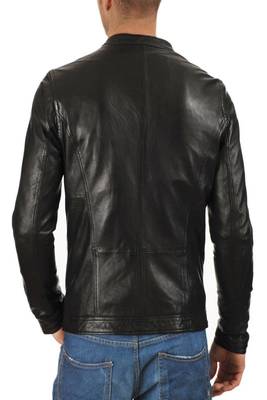 men's black real lambskin leather moto biker jacket 2