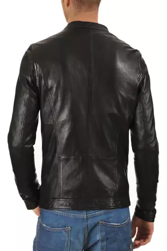 men's black real lambskin leather moto biker jacket
