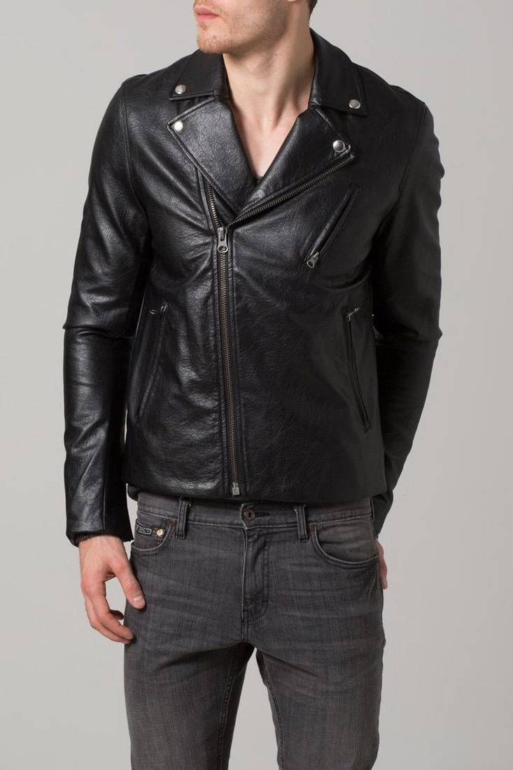Men's real lambskin leather classic biker style jacket