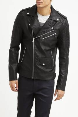 men's black real lambskin leather vintage biker jacket 1