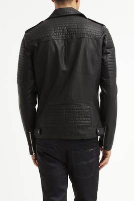 men's black real lambskin leather vintage biker jacket 2