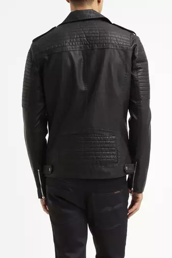 men's black real lambskin leather vintage biker jacket