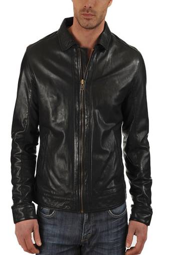 Mens lambskin real black leather jacket biker moto slim fit jacket