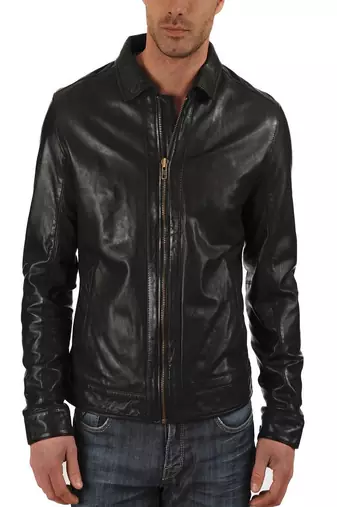 Mens lambskin real black leather jacket biker moto slim fit jacket