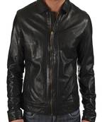 Mens lambskin real black leather jacket biker moto slim fit jacket
