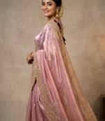 Pink Color sartin fabric embroidery sequence work heavy border  Saree