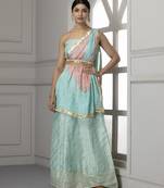 turquoise blue pink embellished silk lehenga set