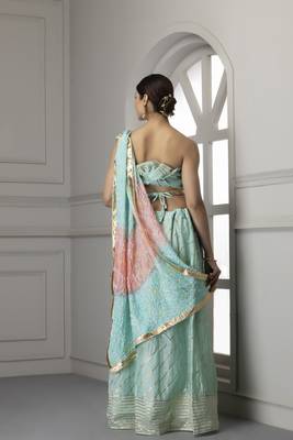 turquoise blue pink embellished silk lehenga set 3