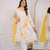 Jaipuri pure yellow cotton fabric party wear dress with dupatta set